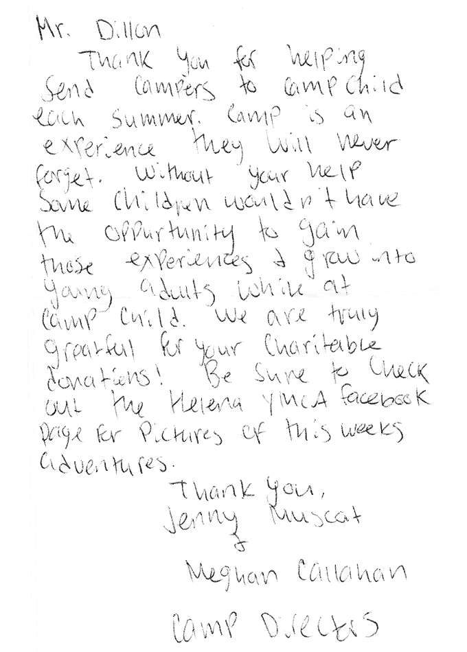 Camp Child Team Thank-You Letter