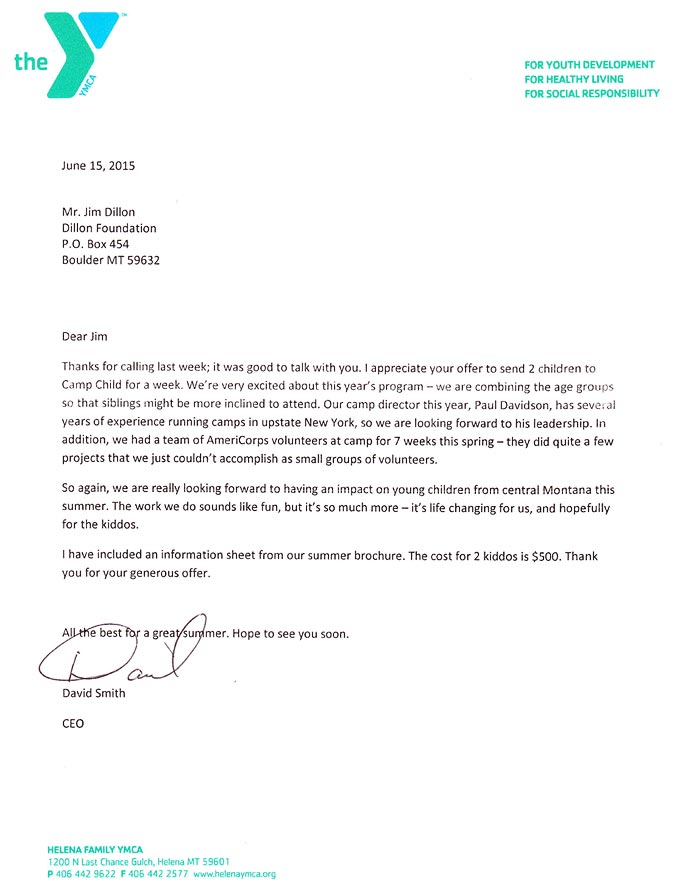 Camp Child 2015 YMCA Thank-You Letter