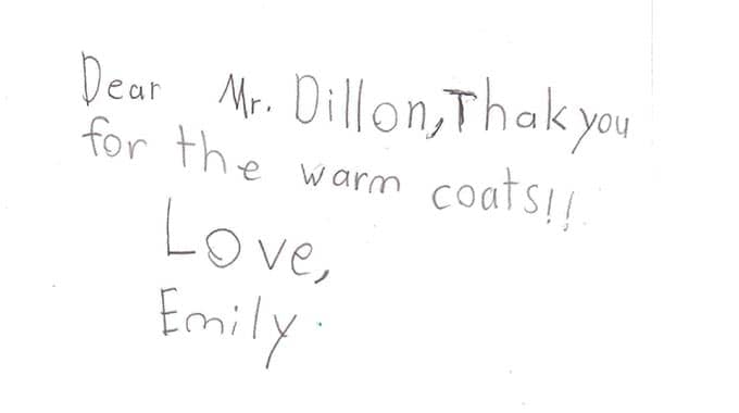 Warm winter clothes - childrens' thank-you cards