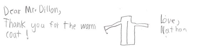 Warm winter clothes - childrens' thank-you cards