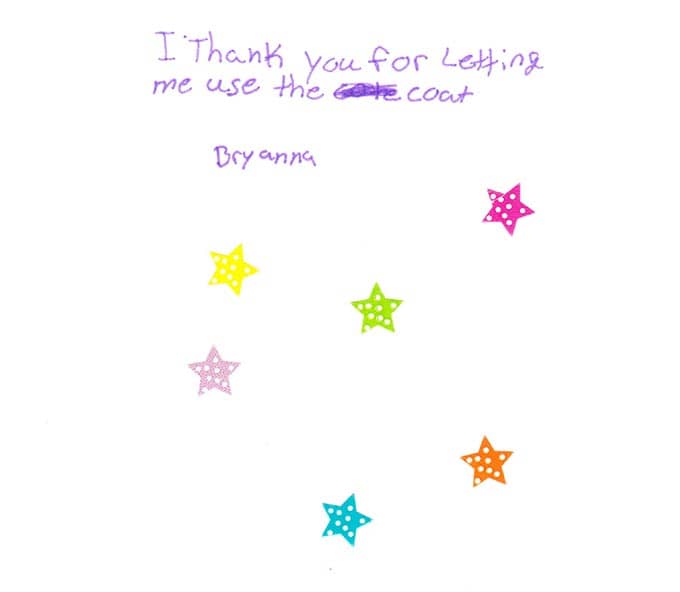 Warm winter clothes - childrens' thank-you cards